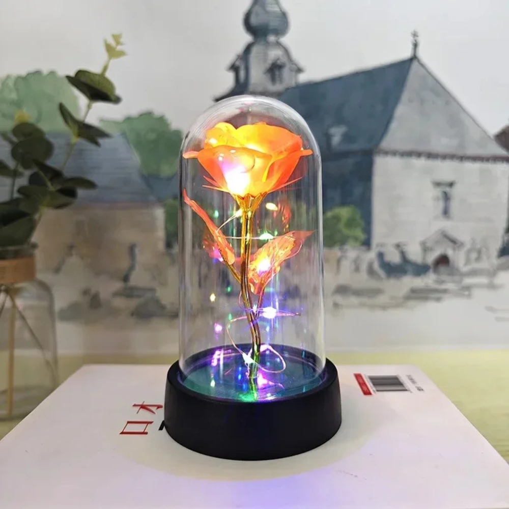 Table Lamp LED Rose Glass Dome Romantic Decorative Light