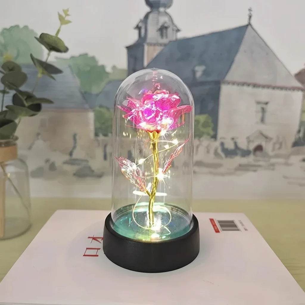 Table Lamp LED Rose Glass Dome Romantic Decorative Light