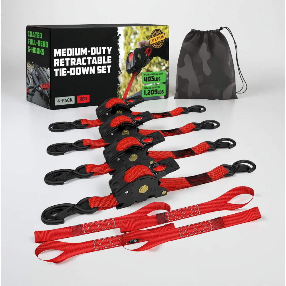 Ratchet Straps Cargo Retractable Tie Down Heavy Duty Hook Set