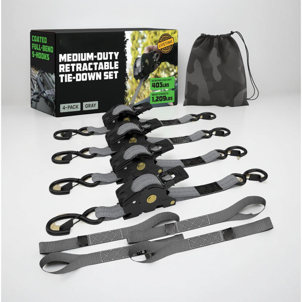 Ratchet Straps Cargo Retractable Tie Down Heavy Duty Hook Set