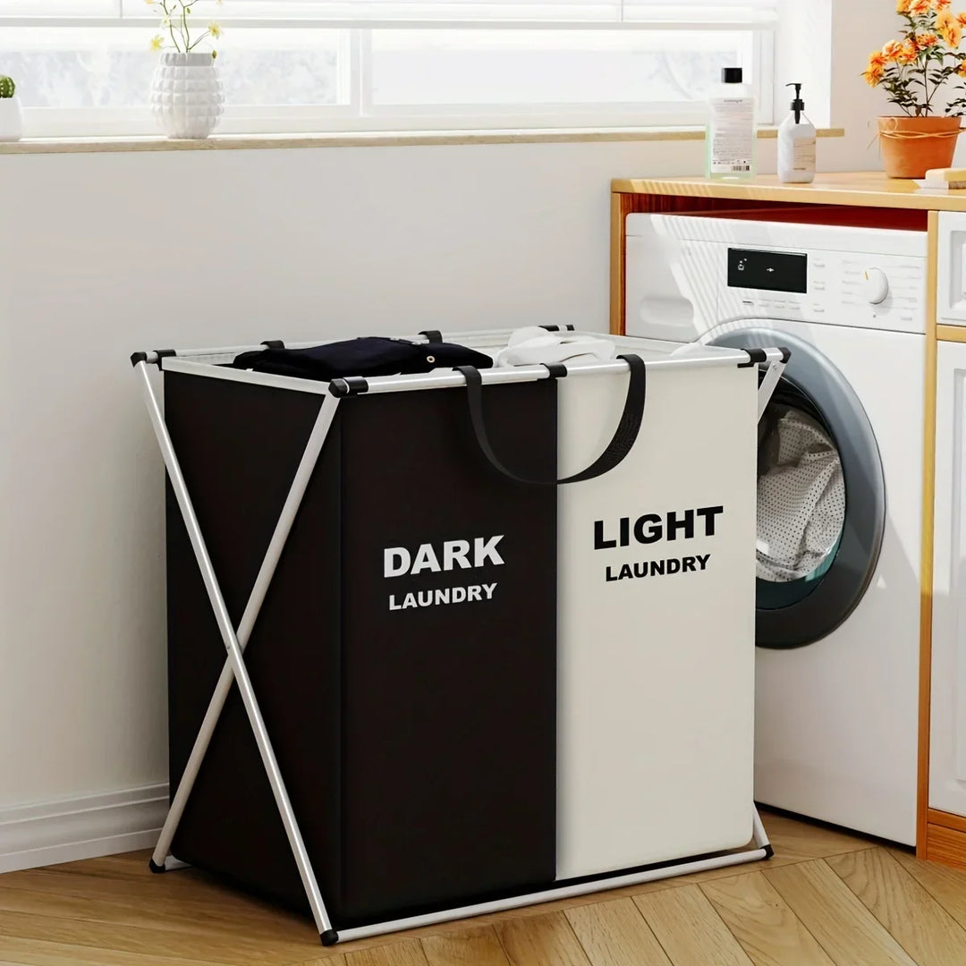 TriSort | Multi-Section Laundry Hamper | Foldable Clothes Basket with Compartments