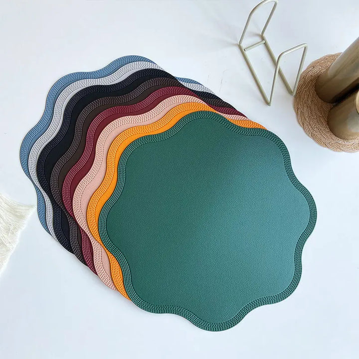 FloraMat | Luxury Round Faux Leather Placemats | Embossed Flower Design