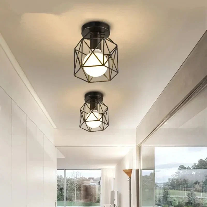 Modern Gold Ceiling Light | Geometric Metal Cage Design