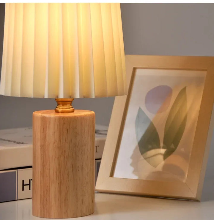 Medieval Pleated Table Lamp | Nordic Wood Base Design