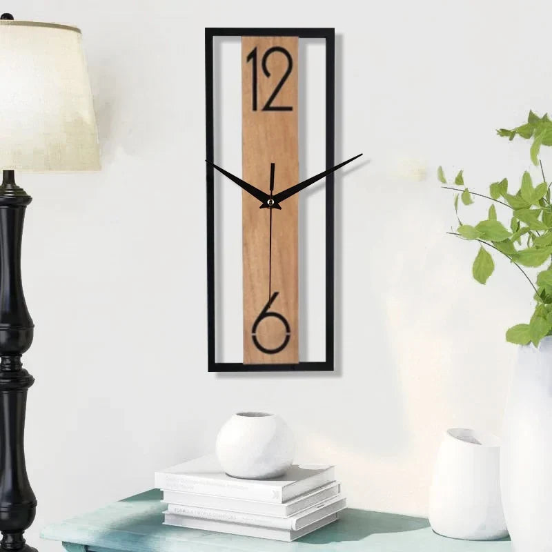 Modern Rectangular Wall Clock | Slim Wood Grain Frame Design