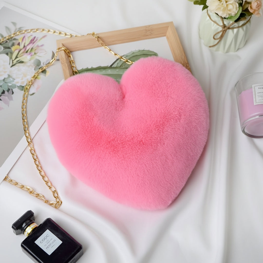 Shoulder Bag Faux Fur Heart Crossbody Chain Purse