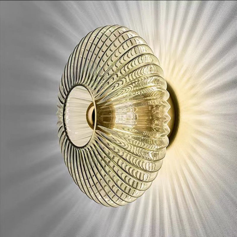 Nordic Vintage Glass Wall Sconce | Striped Round Disc Light