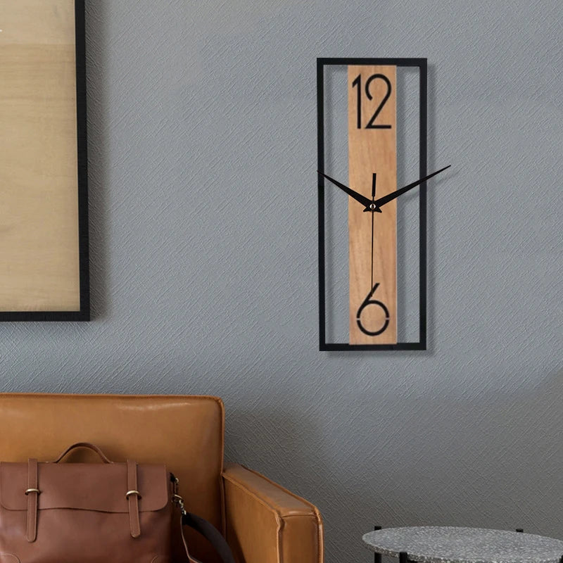 Modern Rectangular Wall Clock | Slim Wood Grain Frame Design