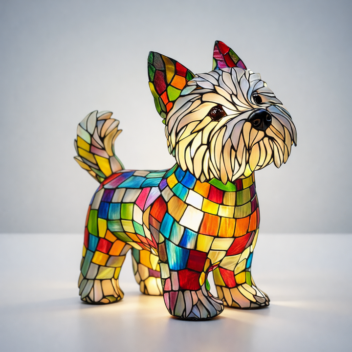 Table Lamp Stained Glass Dog LED Night Light Resin Decor