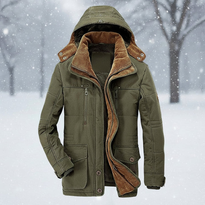 Men Winter Jacket Hooded Lined Parka Coat Windproof Insulated