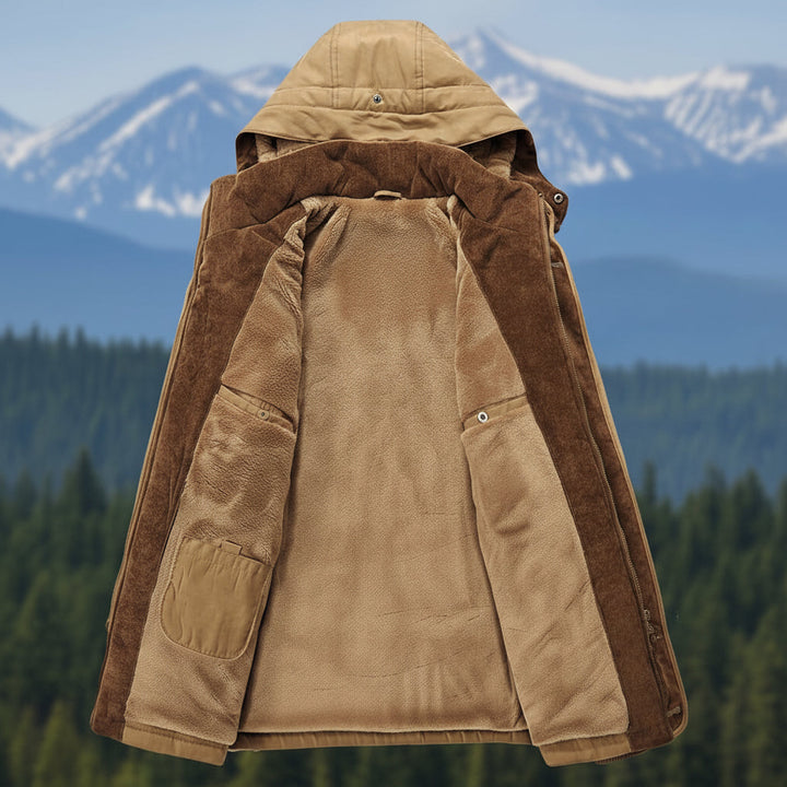Men Winter Jacket Hooded Lined Parka Coat Windproof Insulated