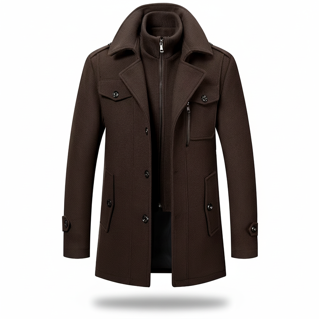 Men Winter Coat Blend Insulated Long Trench Jacket
