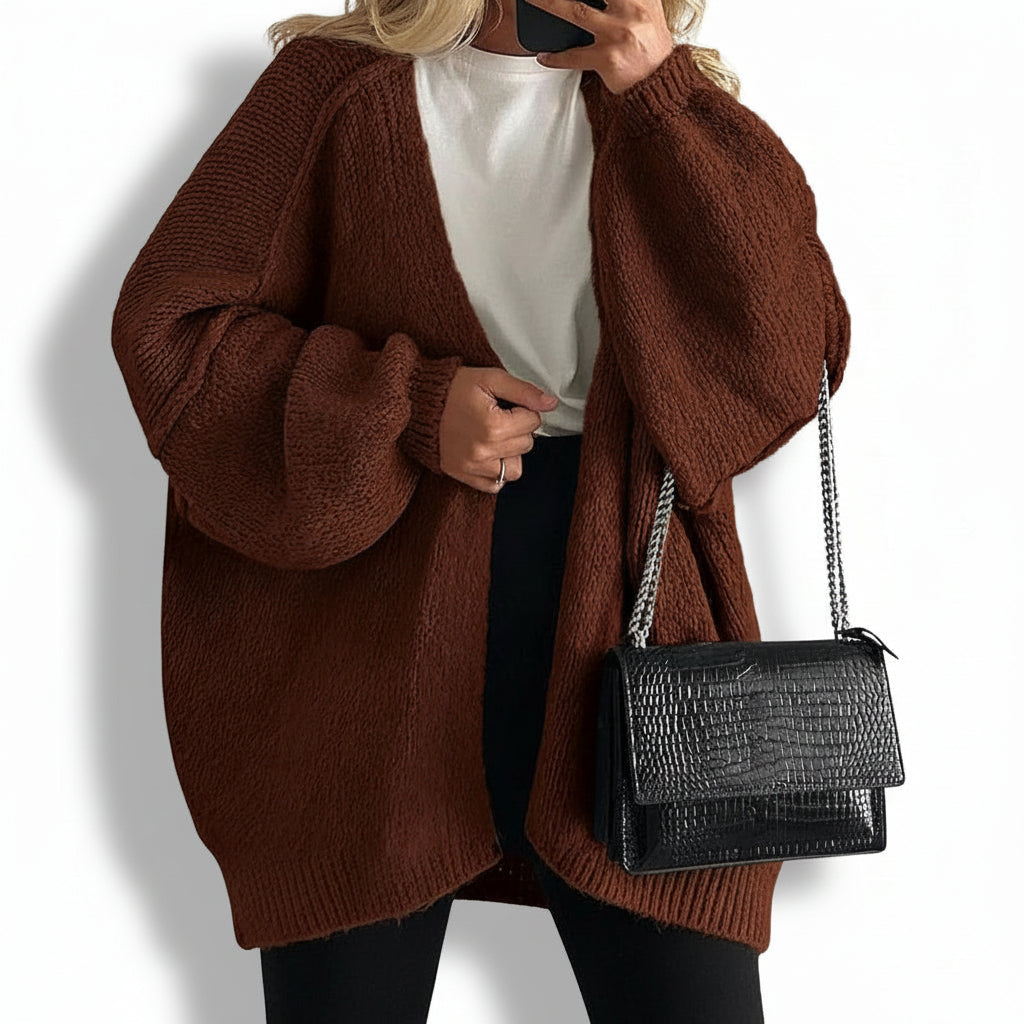 Women Cardigan Oversized Open Front Lantern Sleeve Sweater