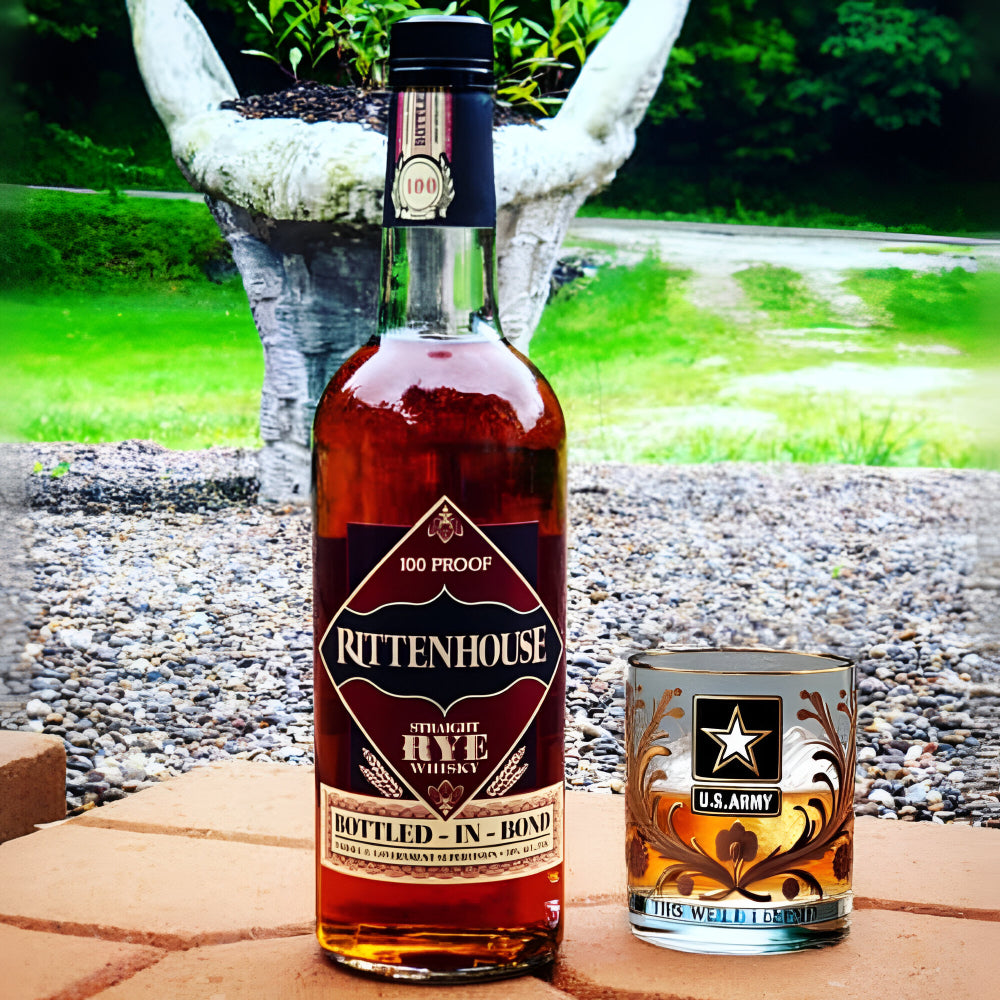 Whiskey Glass Military Veteran Gold Embossed Display Drinkware