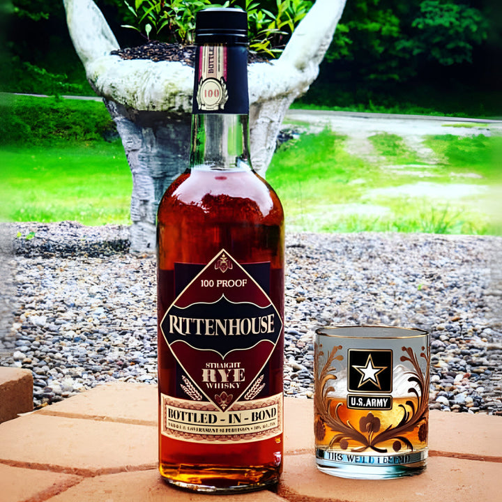 Whiskey Glass Military Veteran Gold Embossed Display Drinkware