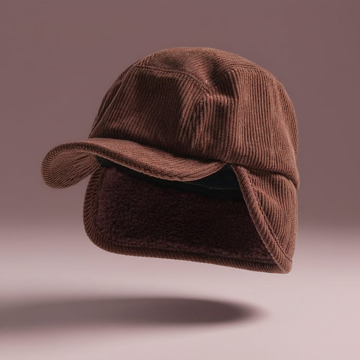 Winter Ear Flap Cap Ribbed Knit Polar Fleece Unisex