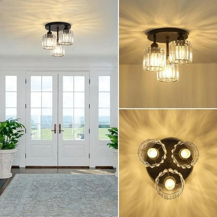 Modern Gold Luxury Crystal Ceiling Light | 3-Light Semi Flush Mount