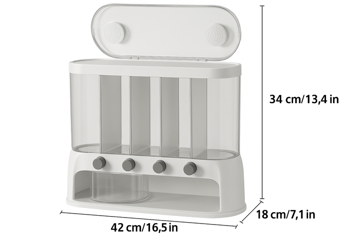 Multi-Compartment Kitchen Grain Storage Container | Airtight Pantry Organiser with Flip-Top Lid